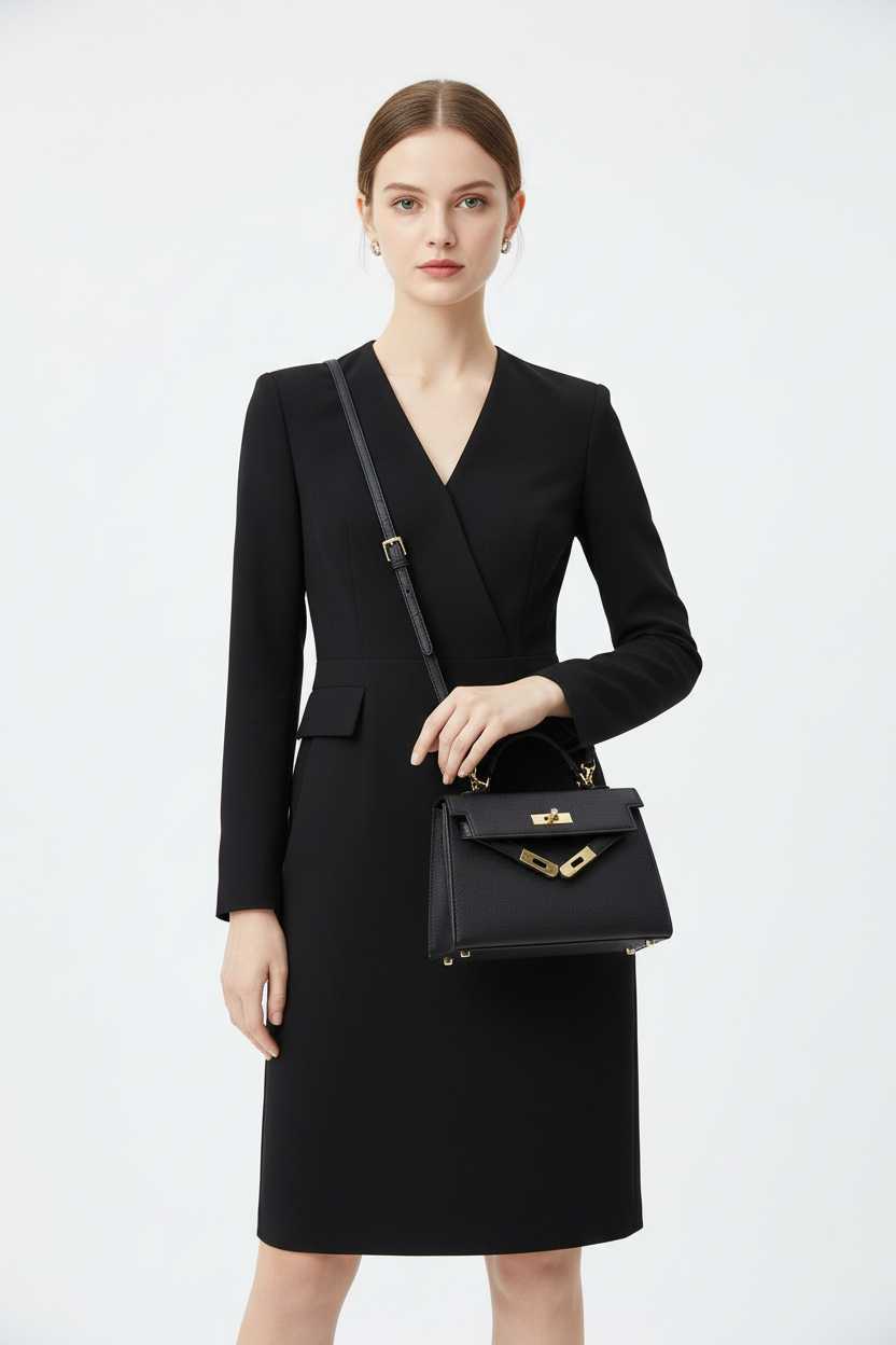 Modella con borsa nera